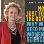 Athene Donald alongside her book: Not Just for the Boys