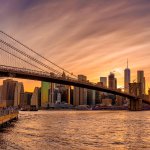 Photo of the Brooklyn Bridge at sunset