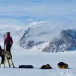 Ali Banwell and Laura Stevens installing the time-lapse camera used in this study on the George VI Ice Shelf in Antarctica. 