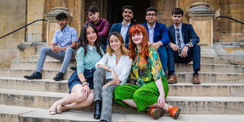 Students sitting on steps